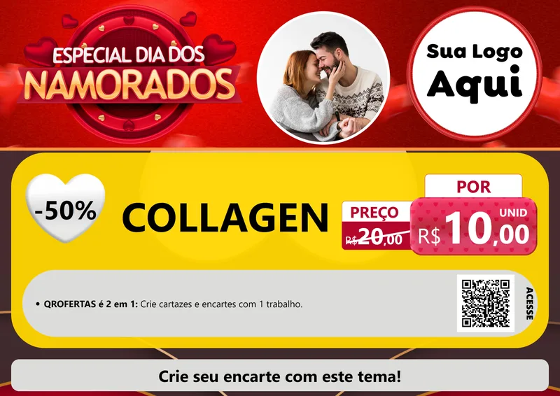 Modelo de Cartaz para Cartaz A4 Horizontal com o tema Especial Dia Dos Namorados para Suplementos alimentares