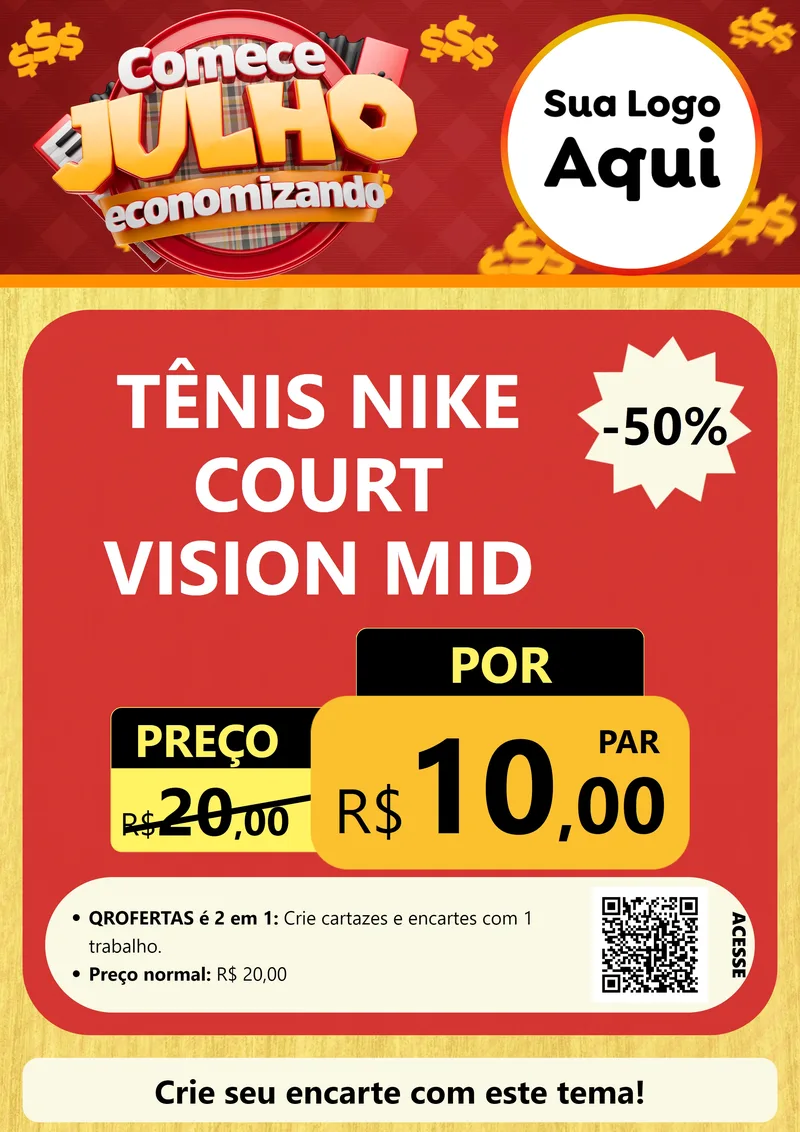 Modelo de Cartaz para Cartaz A4 Vertical com o tema Comece Julho Economizando para Calçados