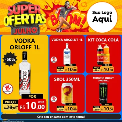 Modelo de Rede Social para Feed Facebook com o tema Super Ofertas Julho para Distribuidora de bebidas