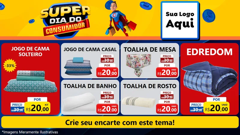 Modelo de TV para TV Horizontal com o tema Super Dia do Consumidor para Cama, Mesa e Banho