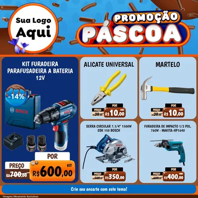 Modelo de Rede Social para Feed Facebook com o tema Promoção Páscoa para Maquinas e Ferramentas