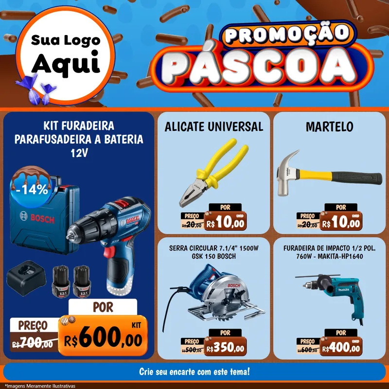 Modelo de Rede Social para Feed Facebook com o tema Promoção Páscoa para Maquinas e Ferramentas