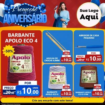 Modelo de Rede Social para Feed Facebook com o tema Promoção de Aniversário para Armarinho e Aviamentos