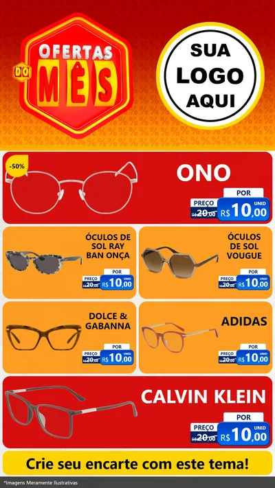 Modelo de TV para TV Vertical com o tema Ofertas do Mês para Óticas