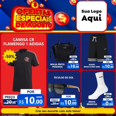 Modelo de Rede Social para Feed Facebook com o tema Ofertas Especiais de Agosto para Roupas e acessórios