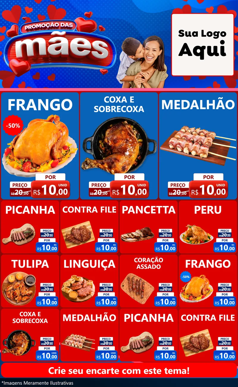 Modelo de Encarte para Encarte Grande com o tema Promoção das Mães para Assados
