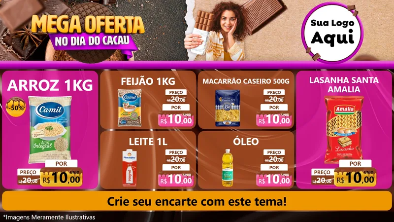 Modelo de TV para TV Horizontal com o tema Mega Oferta no Dia do Cacau para Supermercado