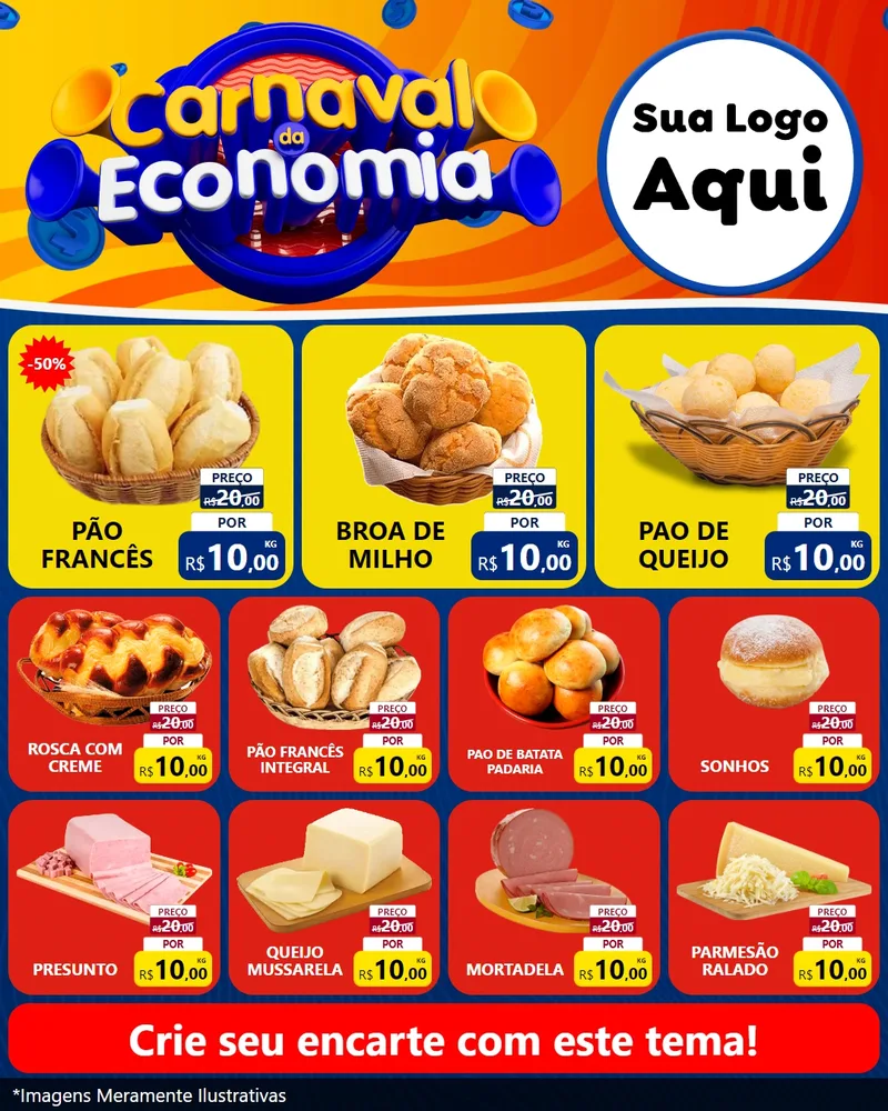 Modelo de Rede Social para Feed Instagram com o tema Carnaval da Economia para Padaria