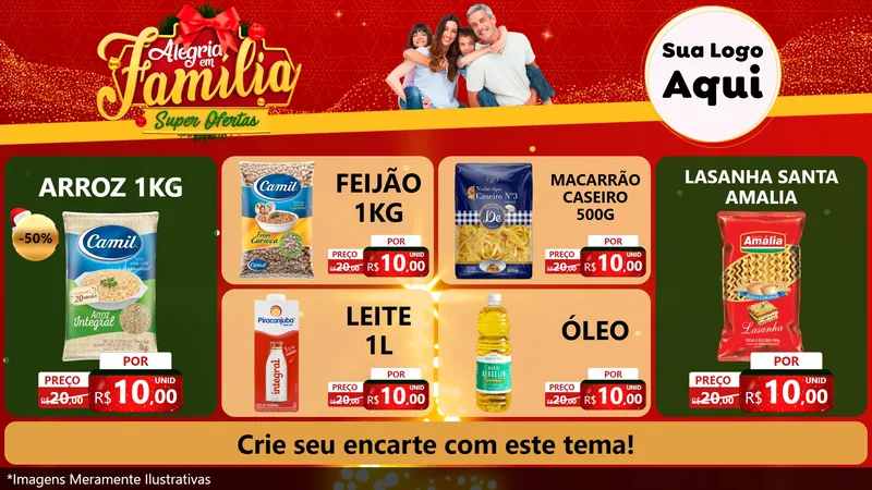 Modelo de TV para TV Horizontal com o tema Alegria em Família Super Ofertas - Natal para Supermercado