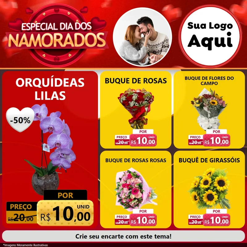 Modelo de Rede Social para Feed Facebook com o tema Especial Dia Dos Namorados para Floricultura e jardim