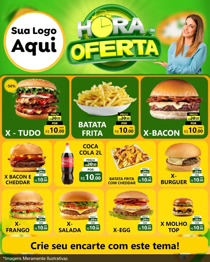 Modelo de Rede Social para Feed Instagram com o tema Hora da Oferta para Hamburgueria