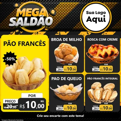Modelo de Rede Social para Feed Facebook com o tema Mega Saldão para Padaria