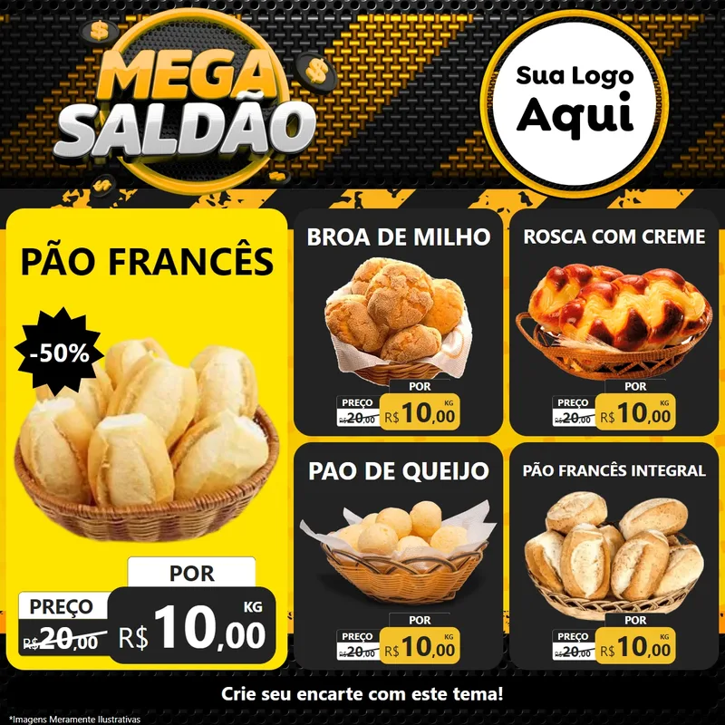 Modelo de Rede Social para Feed Facebook com o tema Mega Saldão para Padaria