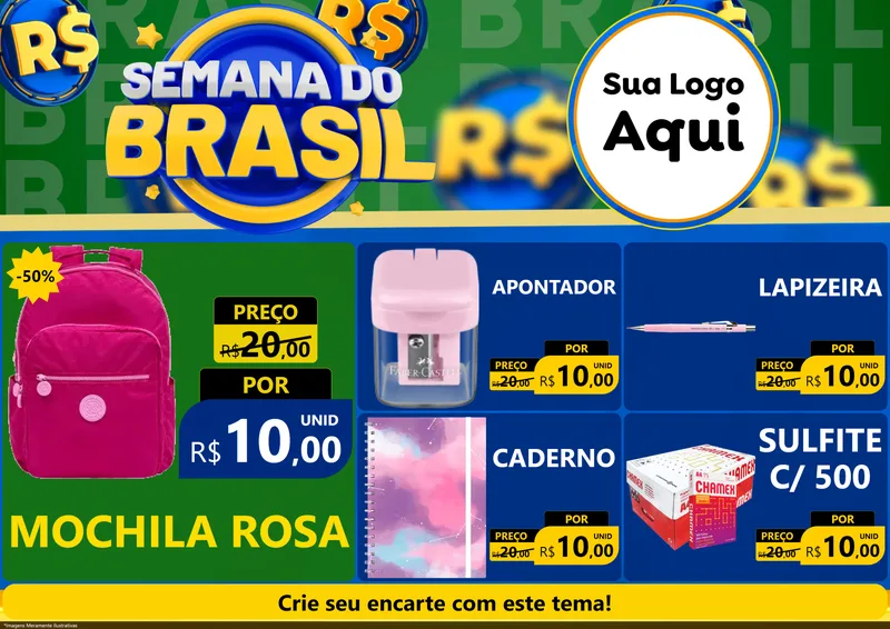 Modelo de Encarte para Encarte A4 Horizontal com o tema Semana Do Brasil para Papelaria