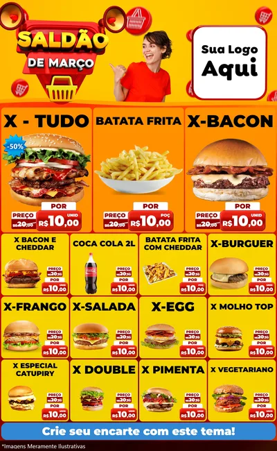 Modelo de Encarte para Encarte Grande com o tema Saldão de Março para Hamburgueria