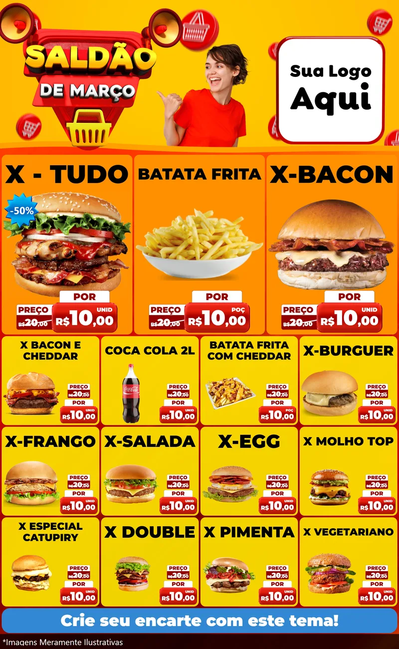 Modelo de Encarte para Encarte Grande com o tema Saldão de Março para Hamburgueria