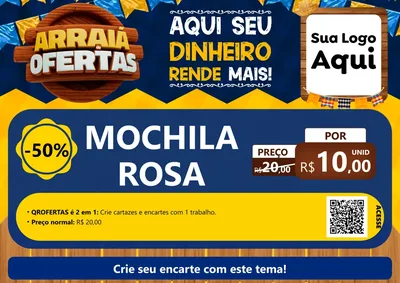 Modelo de Cartaz para Cartaz A4 Horizontal com o tema Arraiá de Ofertas - Junina para Papelaria