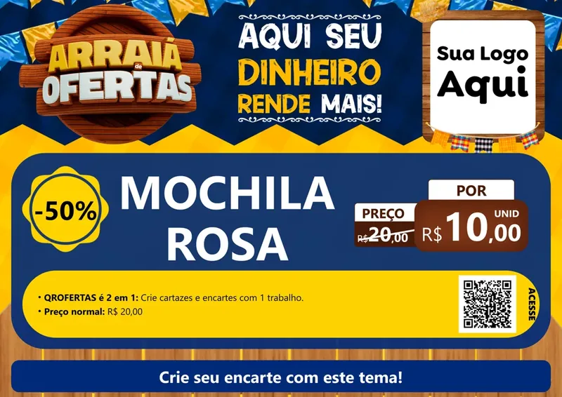 Modelo de Cartaz para Cartaz A4 Horizontal com o tema Arraiá de Ofertas - Junina para Papelaria