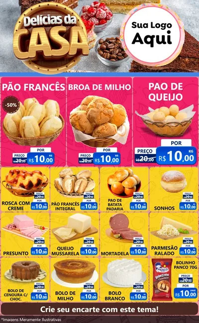 Modelo de Encarte para Encarte Grande com o tema Delícias da Casa para Padaria