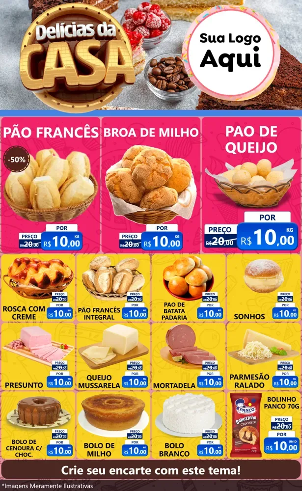 Modelo de Encarte para Encarte Grande com o tema Delícias da Casa para Padaria