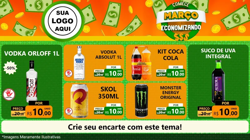 Modelo de TV para TV Horizontal com o tema Comece Março Economizando para Distribuidora de bebidas