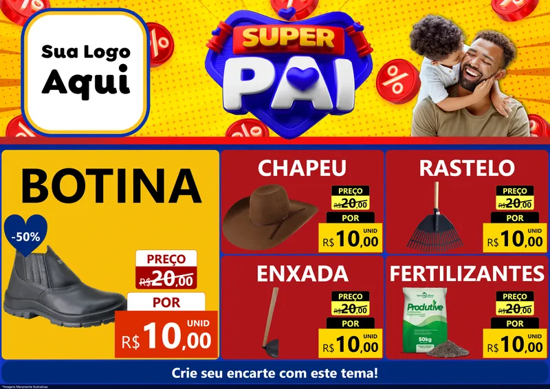 Modelo de Encarte para Encarte A4 Horizontal com o tema Super Pai para Agropecuária