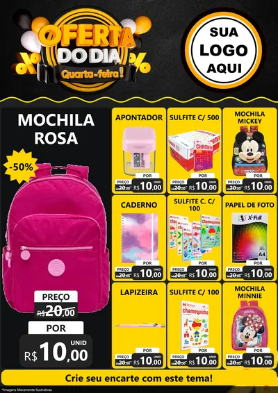 Modelo de Encarte para Encarte A4 Vertical com o tema Oferta do Dia - Quarta Feira! para Papelaria