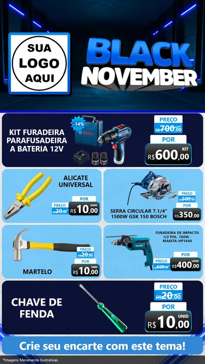 Modelo de TV para TV Vertical com o tema Black November para Maquinas e Ferramentas