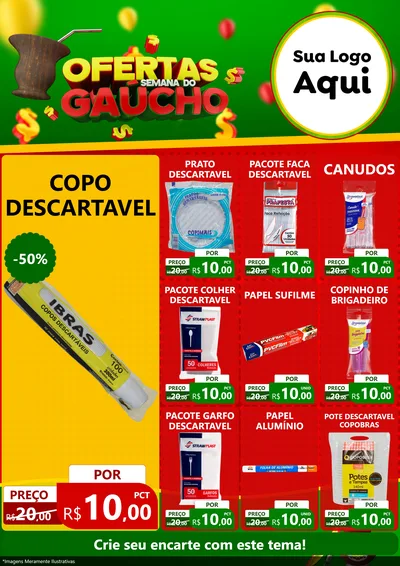 Modelo de Encarte para Encarte A4 Vertical com o tema Ofertas Semana Do Gaúcho para Embalagens