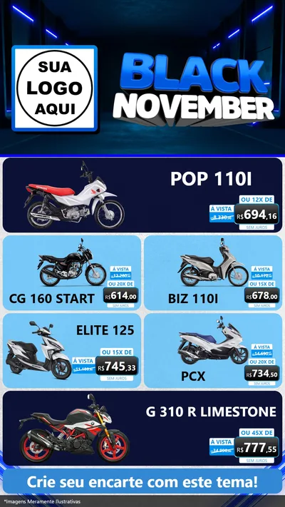 Modelo de TV para TV Vertical com o tema Black November para Concessionaria de Motos