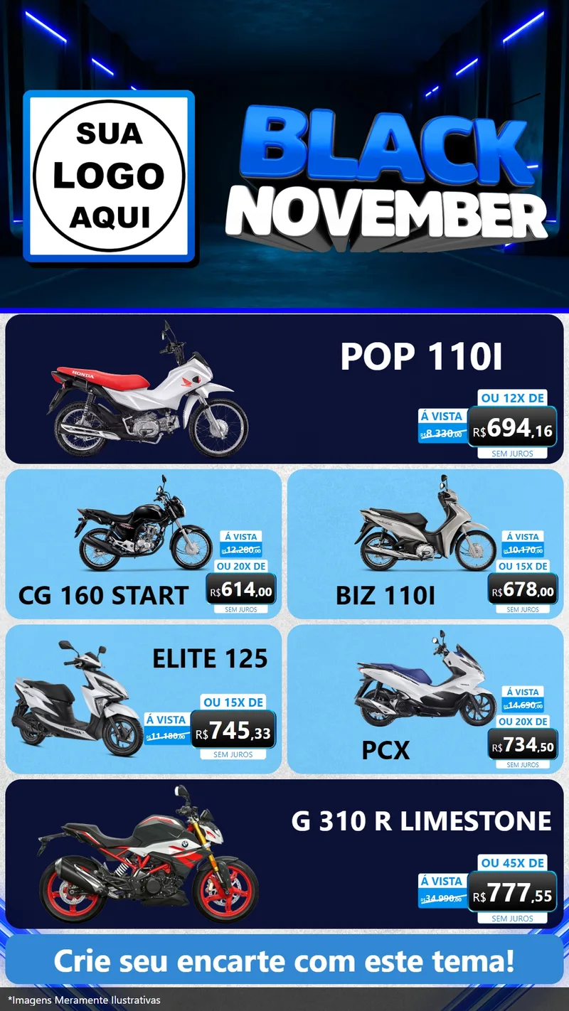Modelo de TV para TV Vertical com o tema Black November para Concessionaria de Motos