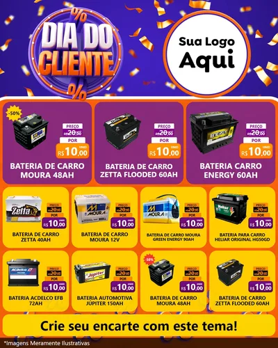 Modelo de Rede Social para Feed Instagram com o tema Dia do Cliente para Baterias Elétricas