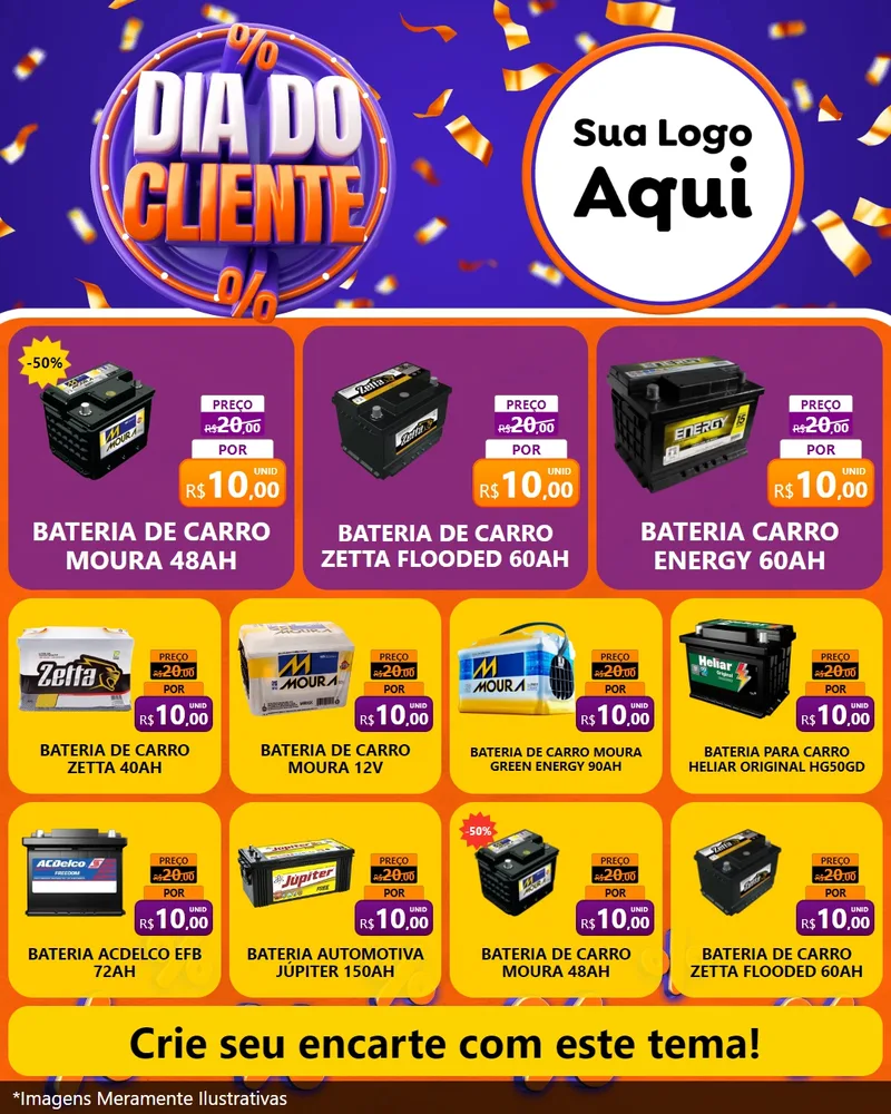 Modelo de Rede Social para Feed Instagram com o tema Dia do Cliente para Baterias Elétricas