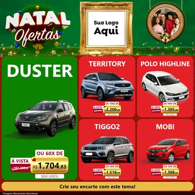 Modelo de Rede Social para Feed Facebook com o tema Natal de Ofertas para Concessionaria de Carros