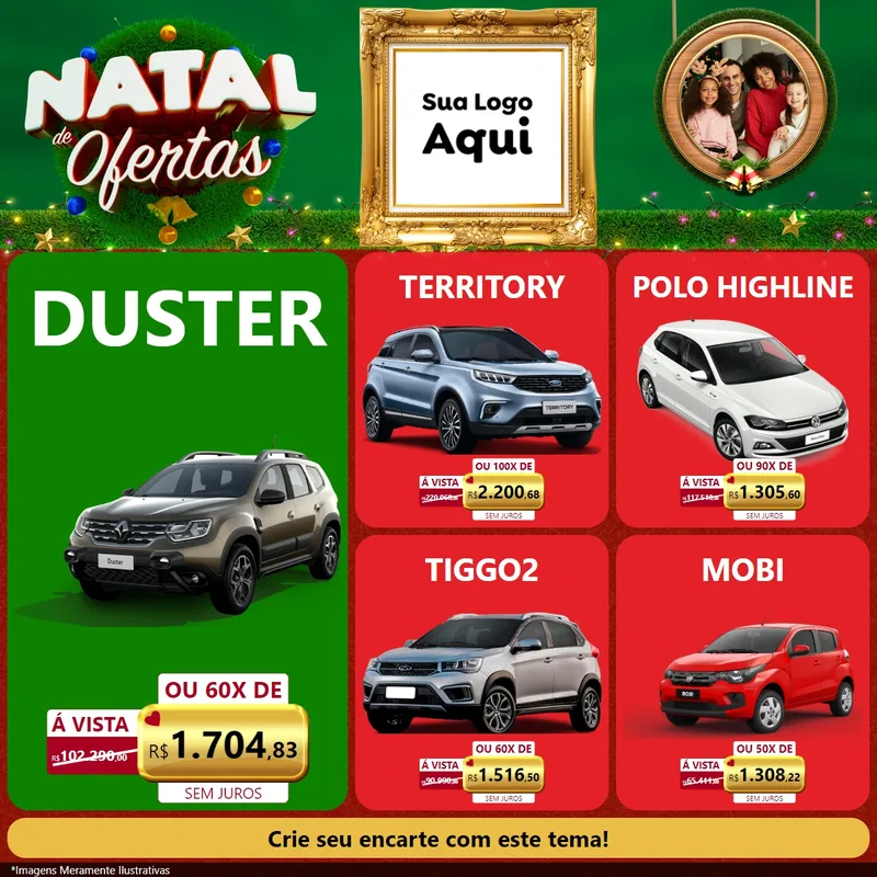 Modelo de Rede Social para Feed Facebook com o tema Natal de Ofertas para Concessionaria de Carros