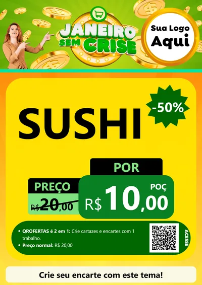 Modelo de Cartaz para Cartaz A4 Vertical com o tema Janeiro Sem Crise para Comida japonesa