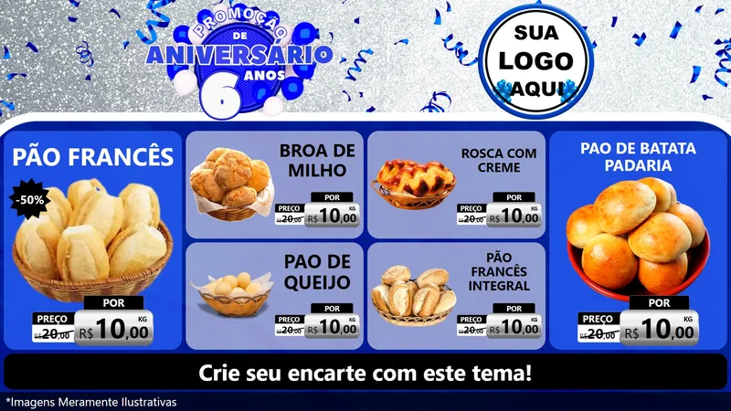Modelo de TV para TV Horizontal com o tema Promoção de Aniversário - 6 Anos para Padaria