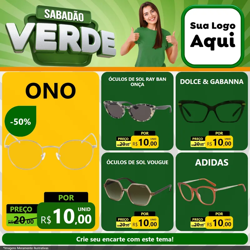 Modelo de Rede Social para Feed Facebook com o tema Sabadão Verde para Óticas