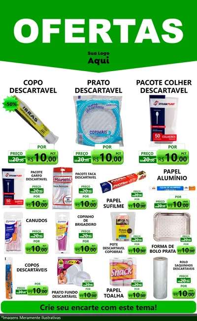 Modelo de Encarte para Encarte Grande com o tema Ofertas Verde Cartaz para Embalagens