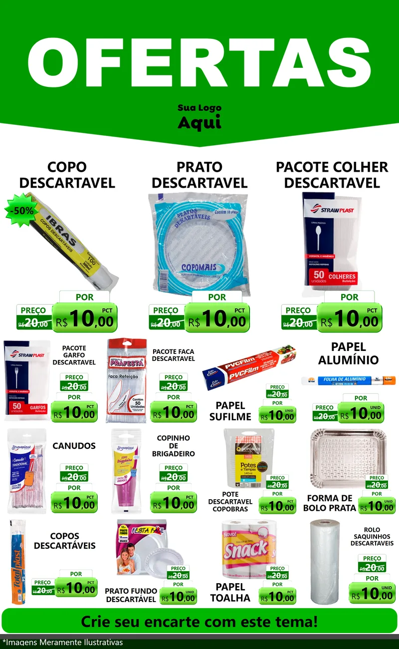 Modelo de Encarte para Encarte Grande com o tema Ofertas Verde Cartaz para Embalagens