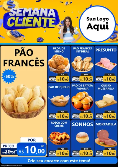Modelo de Encarte para Encarte A4 Vertical com o tema Semana do Cliente para Padaria