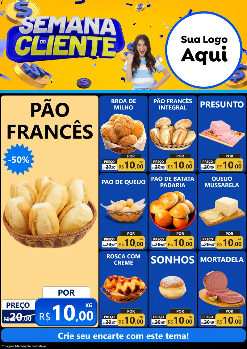 Modelo de Encarte para Encarte A4 Vertical com o tema Semana do Cliente para Padaria