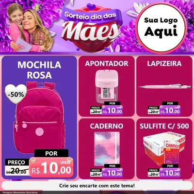 Modelo de Rede Social para Feed Facebook com o tema Sorteio Dia das Mães para Papelaria