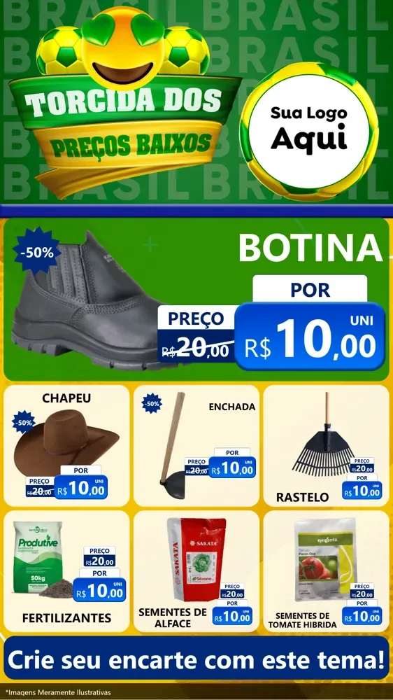 Modelo de Rede Social para Stories com o tema Torcida dos Preços Baixos - Copa para Agropecuária