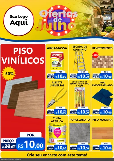 Modelo de Encarte para Encarte A4 Vertical com o tema Ofertas de Julho para Material para Construção