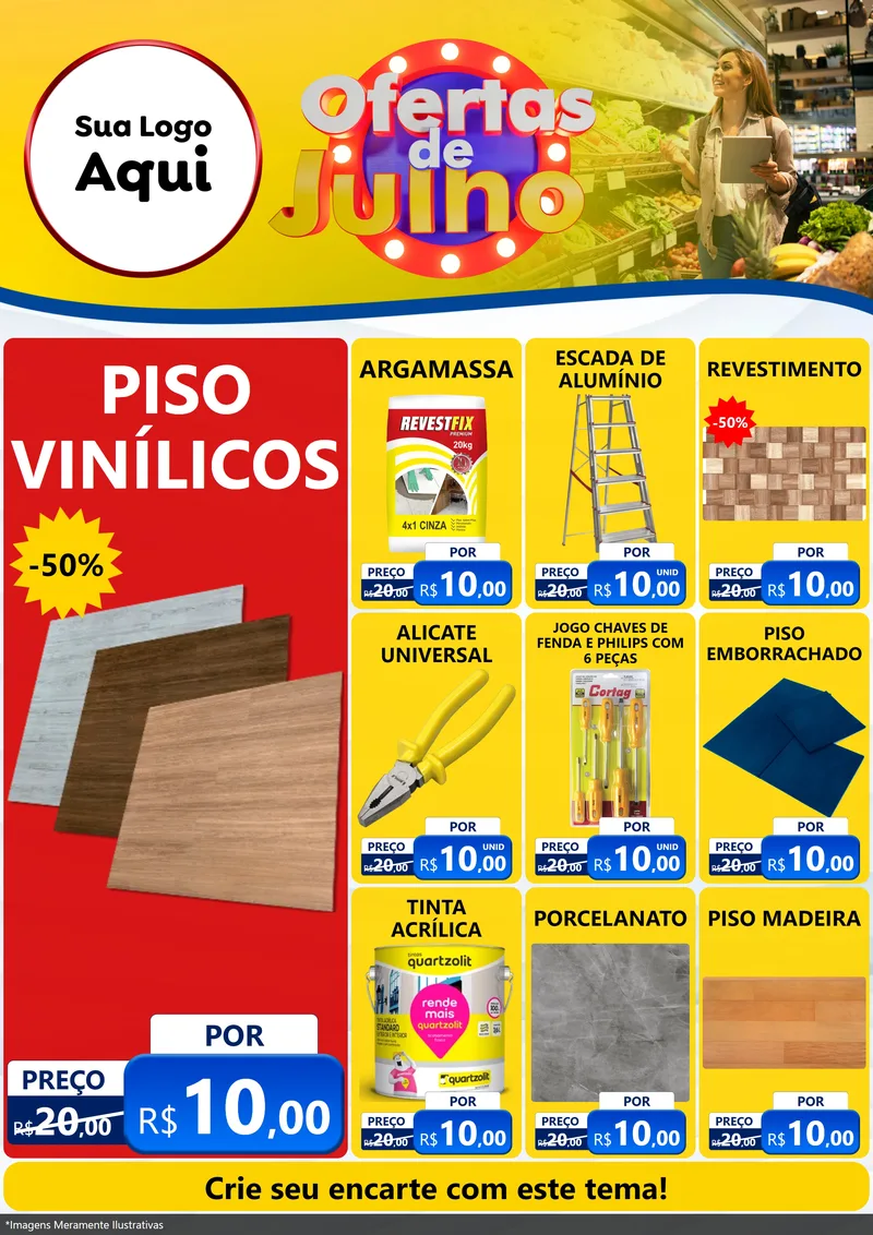 Modelo de Encarte para Encarte A4 Vertical com o tema Ofertas de Julho para Material para Construção