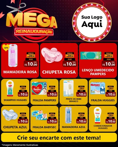 Modelo de Rede Social para Feed Instagram com o tema Mega Reinauguração para Bebês