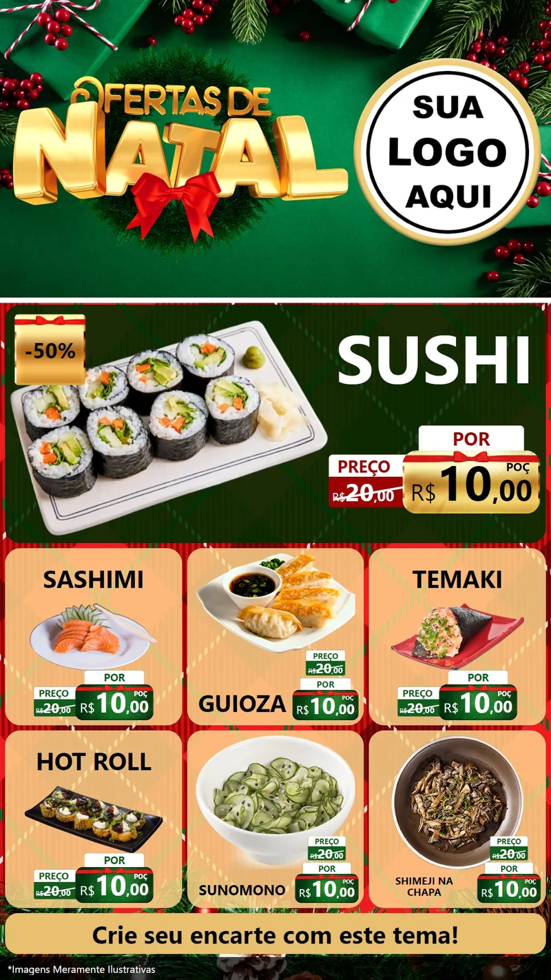 Modelo de Rede Social para Stories com o tema Ofertas de Natal para Comida japonesa