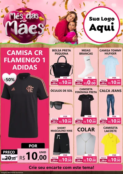 Modelo de Encarte para Encarte A4 Vertical com o tema Mês das Mães para Roupas e acessórios