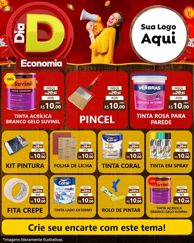 Modelo de Rede Social para Feed Instagram com o tema Dia D Economia para Tintas e Ferramentas